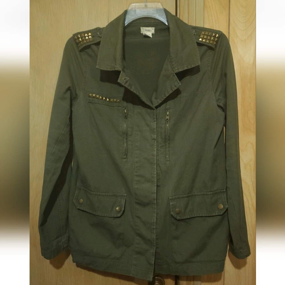 Toska Army Fatigue Jacket Womens Sz Med Fashion Coat Studded 4 Pockets